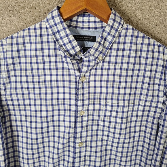 Banana Republic Grant Fit Shirt Mens M Blue White Gingham Check Button Down - Picture 2 of 7